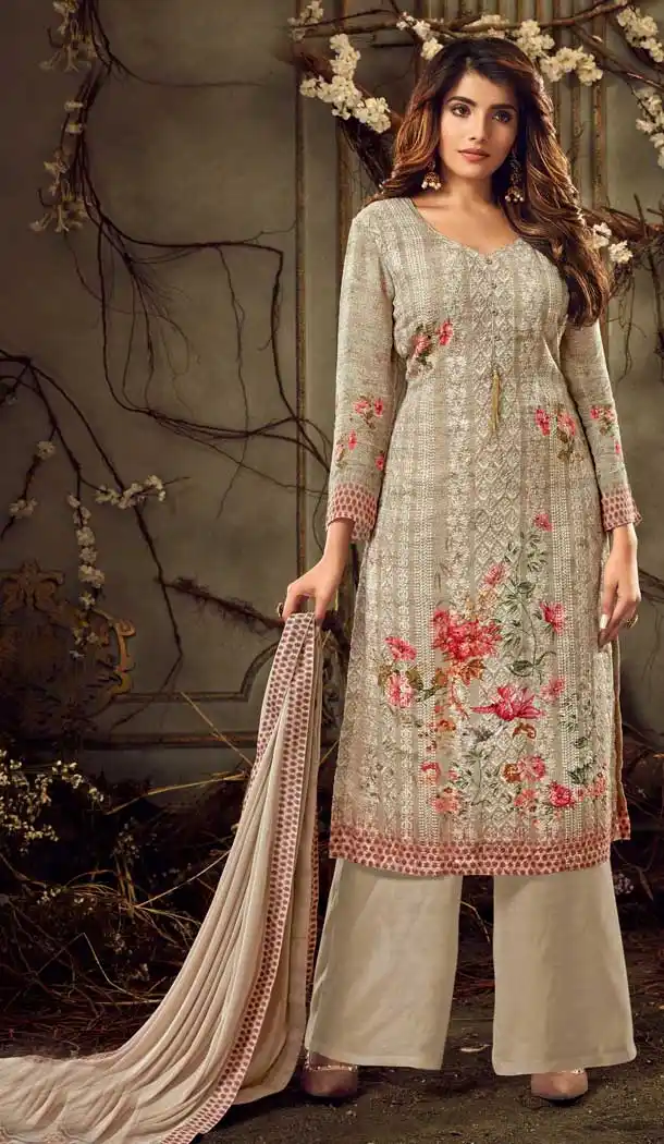 Beige Color Pure Viscose Georgette Party Wear Salwar Kameez -760993773
