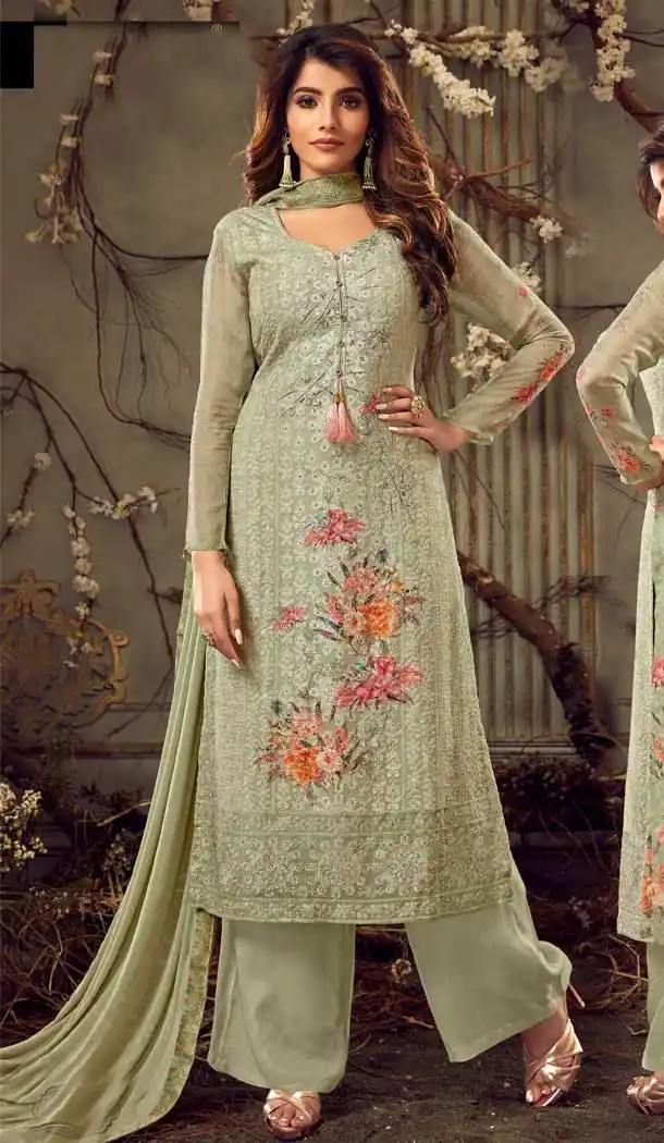 Sea Green Color Pure Viscose Georgette Party Wear Salwar Kameez -760993774