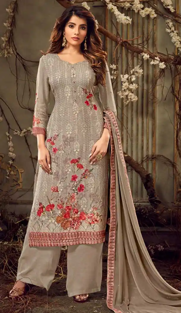 French Beige Color Pure Viscose Georgette Party Wear Salwar Kameez -760993775