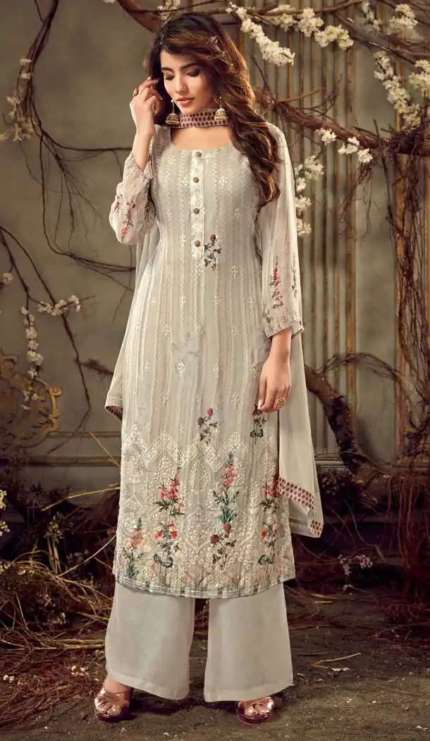 Off White Color Pure Viscose Georgette Party Wear Salwar Kameez -760993777