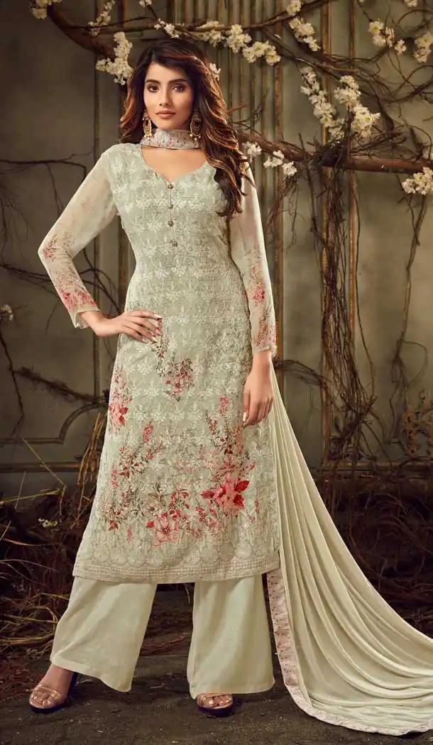 Pista Green Color Pure Viscose Georgette Party Wear Salwar Kameez -760993779