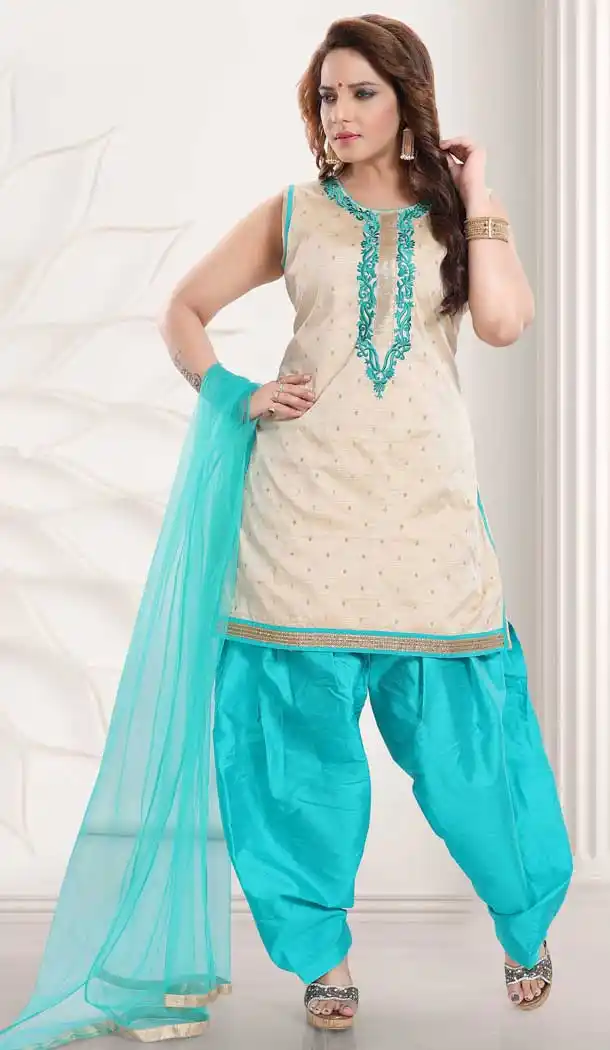 Cream Color Bamboo Silk Designer Readymade Punjabi Suit -762793884