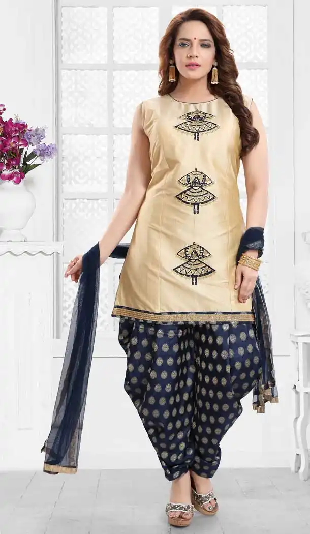 Gold Color Bamboo Silk Designer Readymade Punjabi Suit -762793885
