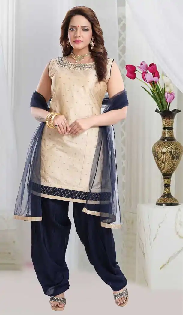 Cream Color Bamboo Silk Designer Readymade Punjabi Suit -762793886