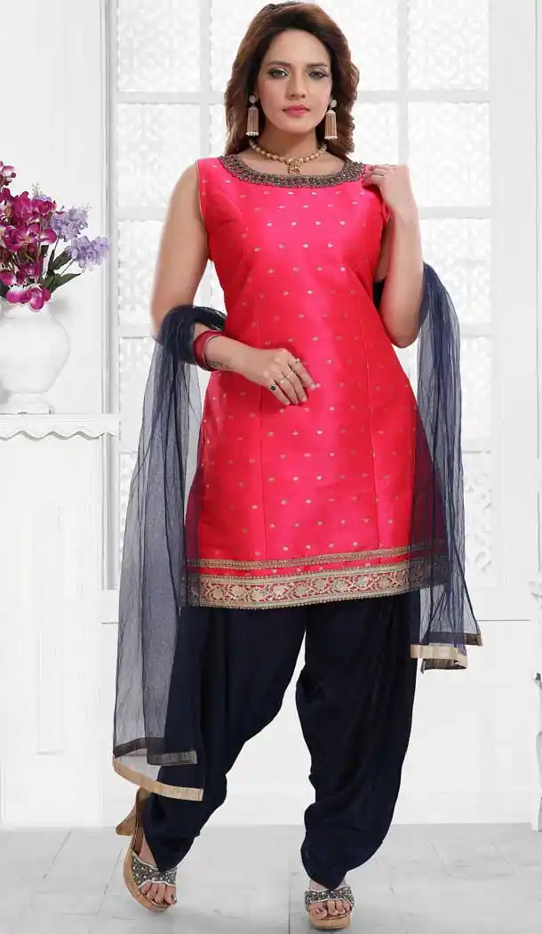 Pink Color Malbari Butti Designer Readymade Punjabi Suit -762793887