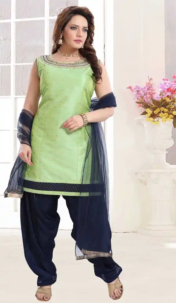 Pista Green Color Malbari Butti Designer Readymade Punjabi Suit -762793888