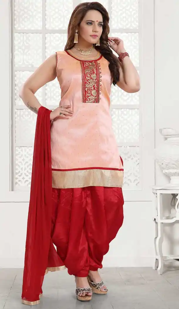 Light Pink Color Malbari Butti Designer Readymade Punjabi Suit -762793890