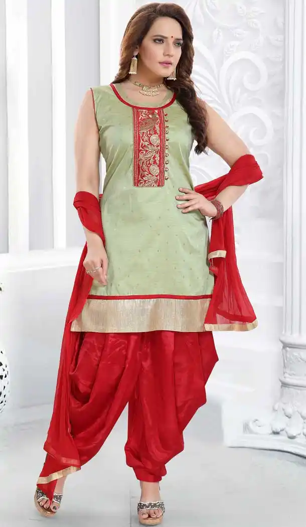 Pista Green Color Malbari Butti Designer Readymade Punjabi Suit -762793891