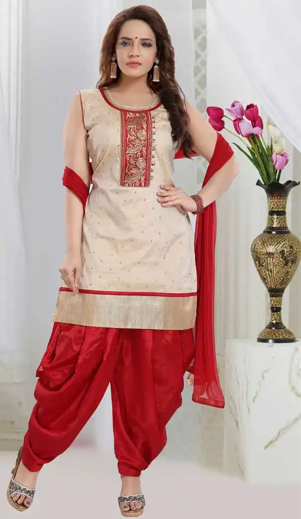 Cream Color Malbari Butti Designer Readymade Punjabi Suit -762793893