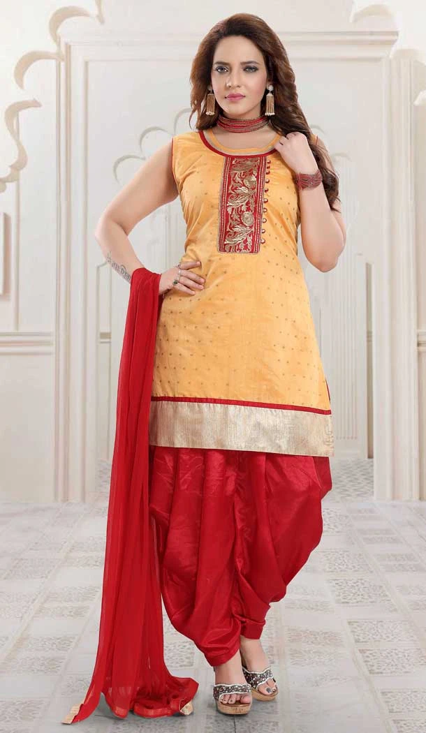 Light Orange Color Malbari Butti Designer Readymade Punjabi Suit -762793894