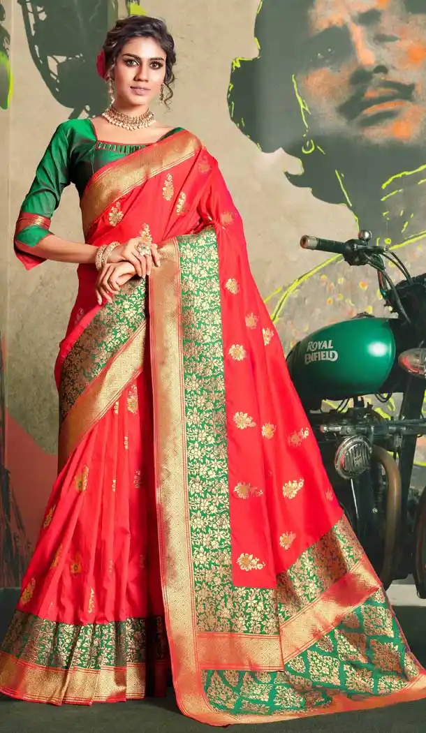Flamboyant Red Color Jacquard Silk Desiginer Traditional Party Wear Saree -759093635