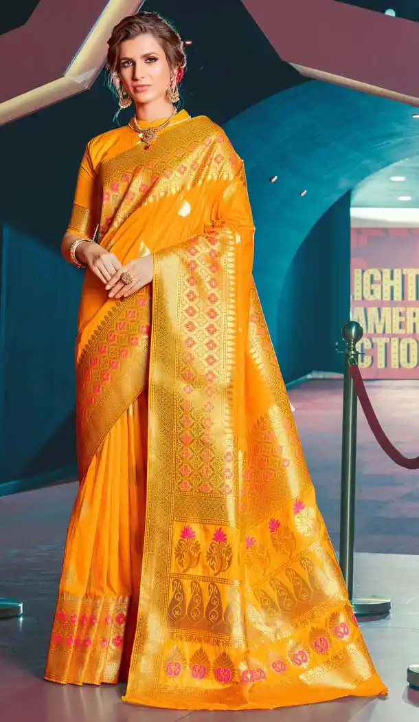 Musterd Color Jacquard Silk Desiginer Traditional Party Wear Saree -759093636