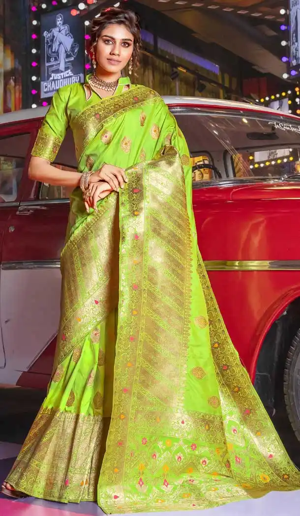 Parrot Green Color Jacquard Silk Desiginer Traditional Party Wear Saree -759093638