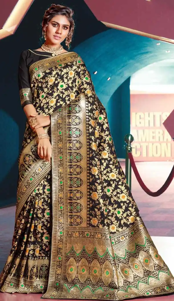 Black Color Jacquard Silk Desiginer Traditional Party Wear Saree -759093639