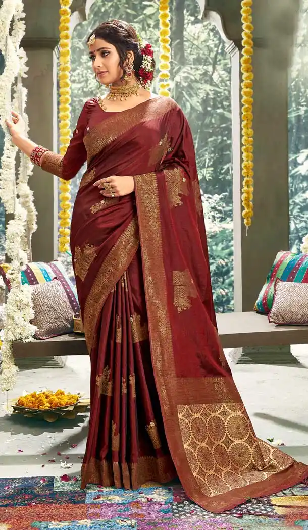 Captivating Maroon Color Cotton Party Wear Women Saree Blouse -762893895