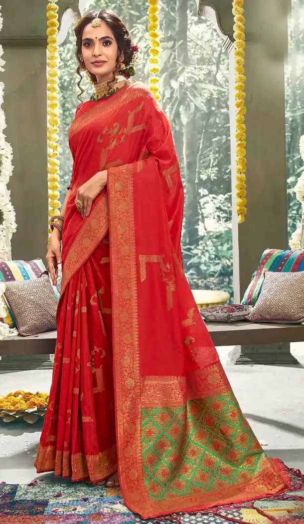 Alluring Red Color Cotton Party Wear Women Saree Blouse -762893899
