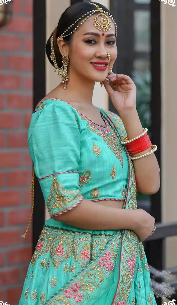 Sky Blue Color Chennai Silk Desiginer Wedding Wear Lehenga Choli -764694113