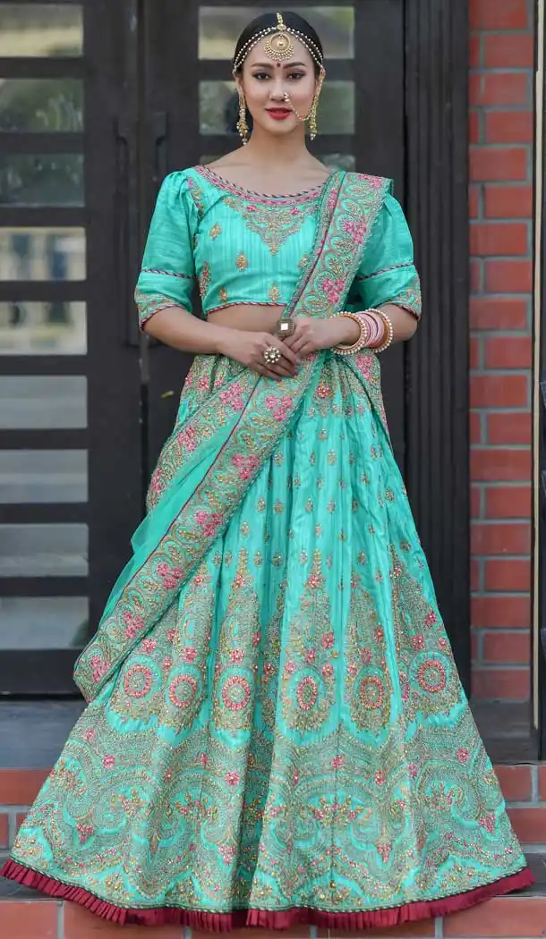 Sky Blue Color Chennai Silk Desiginer Wedding Wear Lehenga Choli -764694113