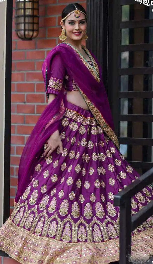 Charming Purple Color Chennai Silk Desiginer Wedding Wear Lehenga Choli -764694115