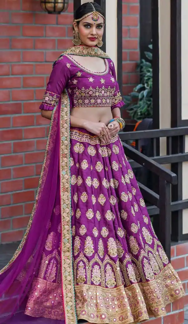 Charming Purple Color Chennai Silk Desiginer Wedding Wear Lehenga Choli -764694115