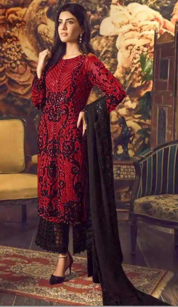 Red Color Foux Georgette Party wear Plus Size Palazzo Suit -764894118