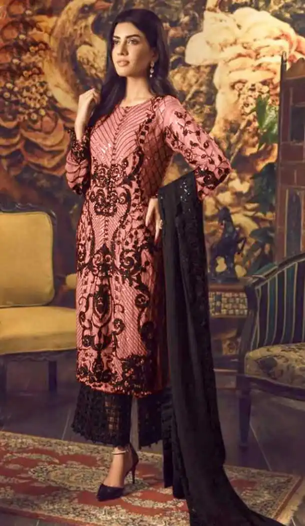 Peach Color Foux Georgette Party wear Plus Size Palazzo Suit -764894119