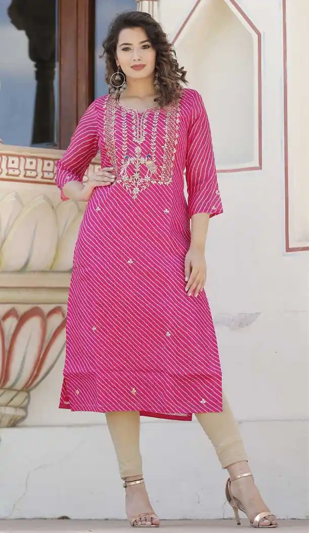 Classy Rani Pink Color Moonga Doria Party Wear Readymade Kurtis -765294163