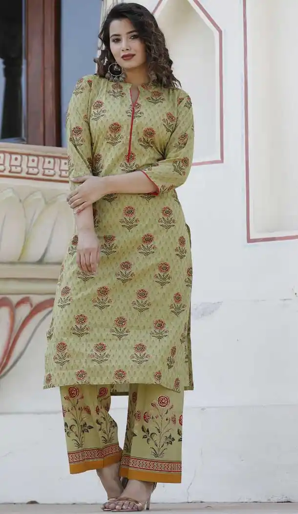 Elaichi Green Color Cotton Party Wear Readymade Kurtis -765294167