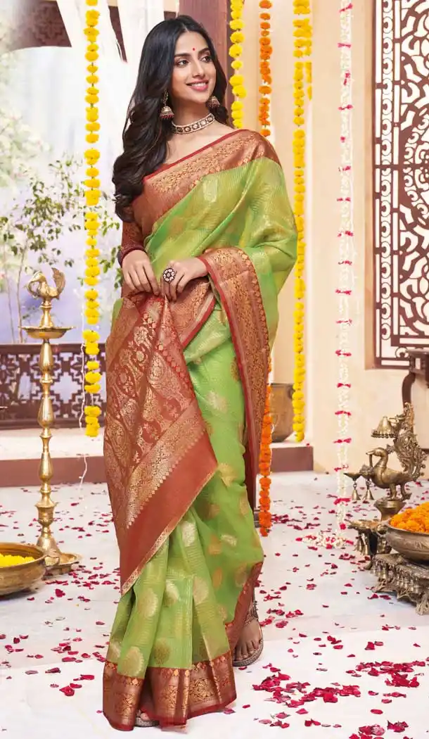 Alluring Light Green Color Jacquard Traditional Wear Saree Blouse -765994270