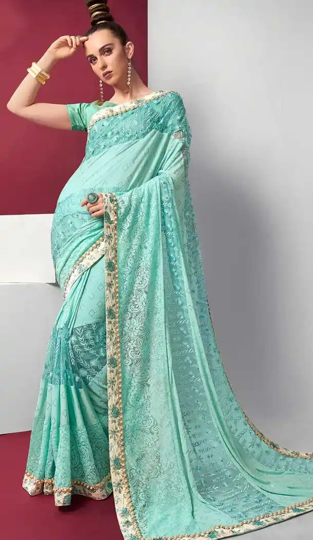 Sky Blue Color Lycra Designer Fancy Party Wear Saree Blouse -768694596