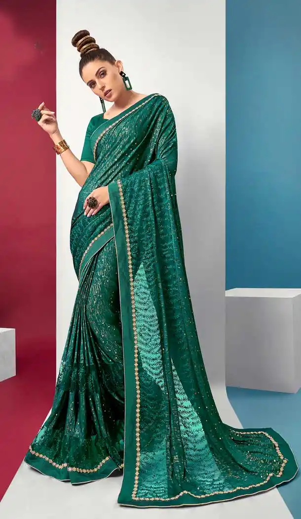 Forest Green Color Lycra Designer Fancy Party Wear Saree Blouse -768694598