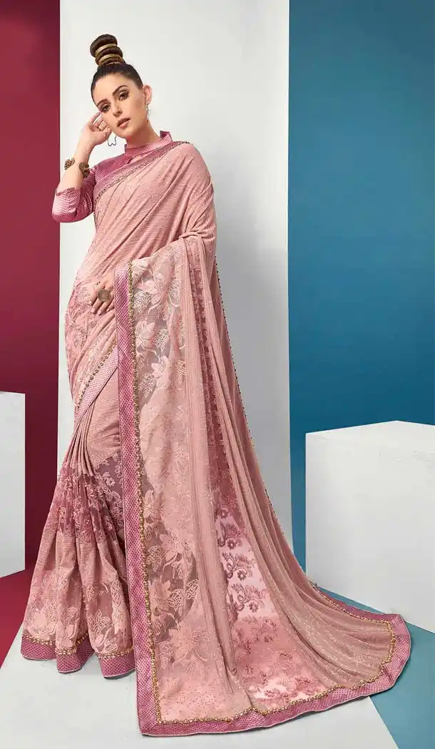 Adorable Peach Color Lycra Designer Fancy Party Wear Saree Blouse -768694599