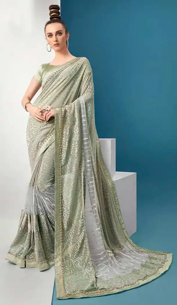Pista Green Color Lycra Designer Fancy Party Wear Saree Blouse -768694600