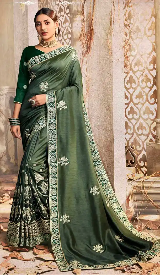 Steel Green Color Chanderi Silk Designer Party Wear Saree -769494652