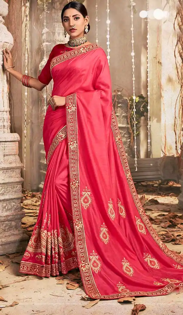Elegance Rani Pink Color Chanderi Silk Designer Party Wear Saree -769494653
