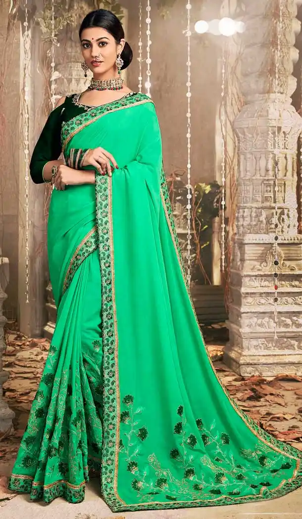 Light Green Color Chanderi Silk Designer Party Wear Saree -769494656