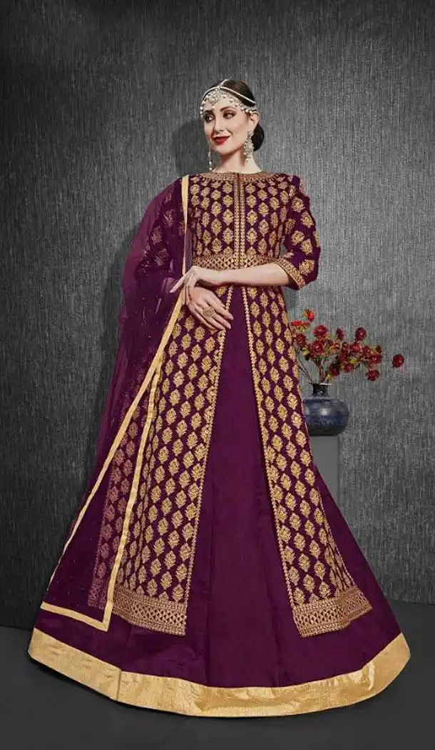 Violet Color Heavy Silk Designer Pakitani Eid Wear Lehenga Suit -766294292