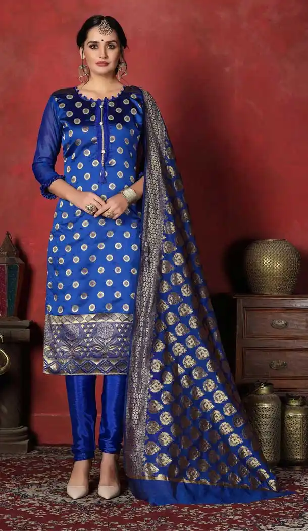Blue Color Banarasi Silk Casual Office Wear Salwar Kameez -767594404