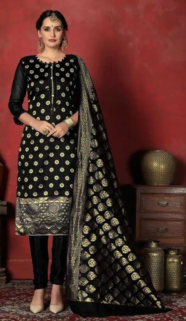 Outstanding Black Color Banarasi Silk Casual Office Wear Salwar Kameez -767594405