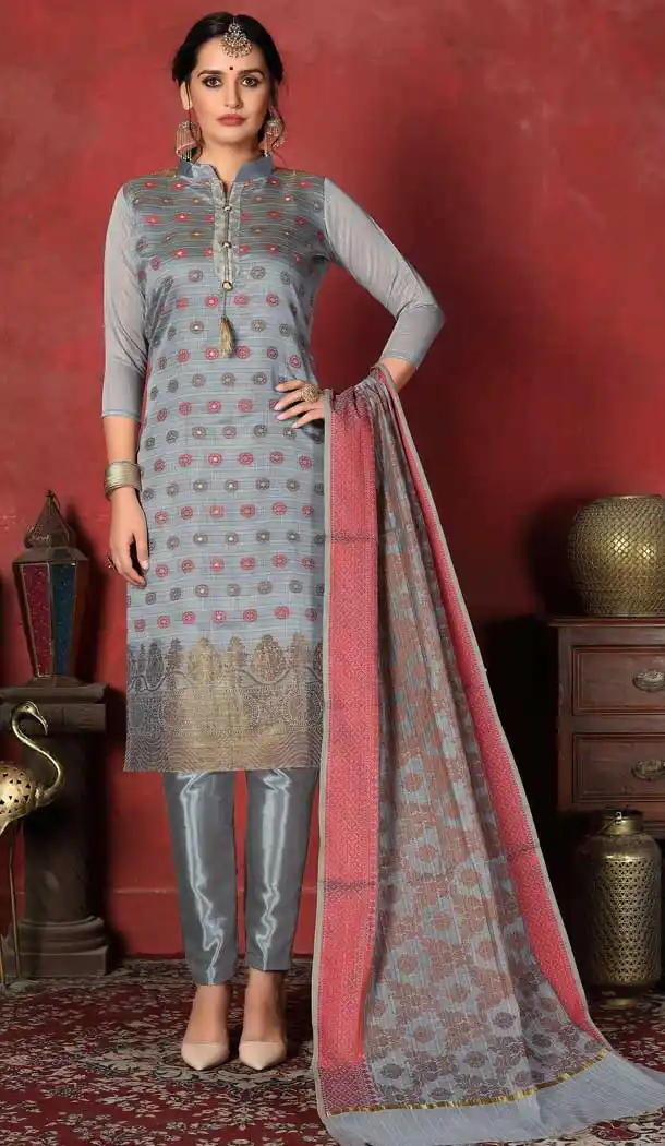 Multi Color Banarasi Silk Casual Office Wear Salwar Kameez -767594408