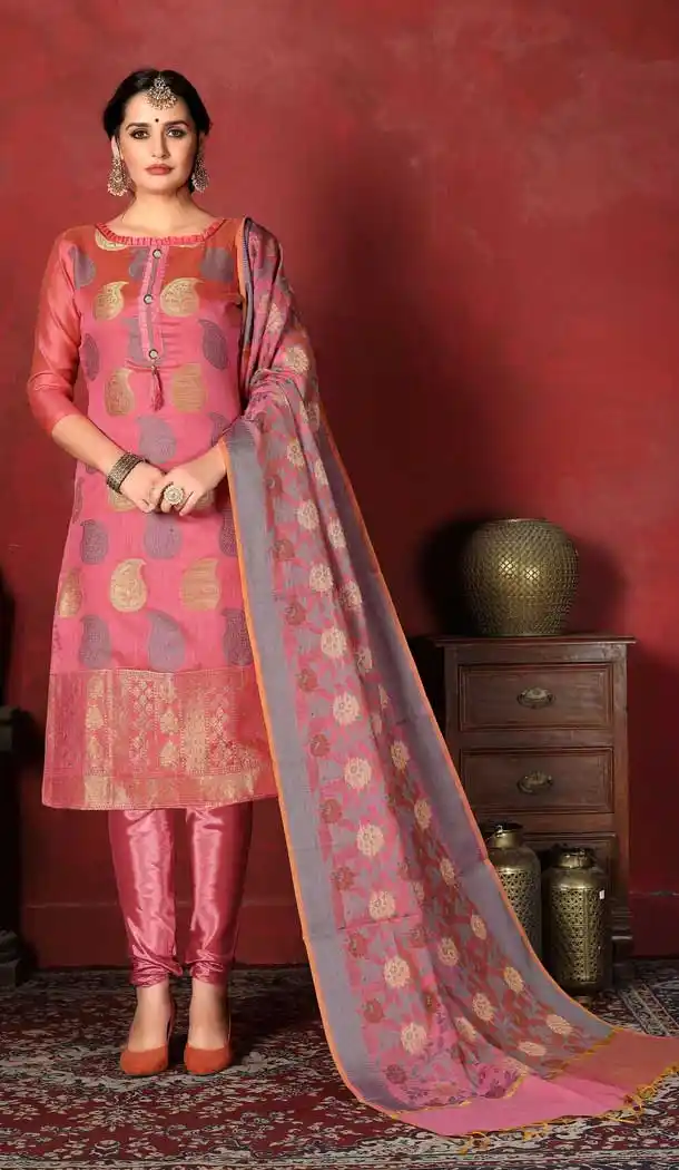 Fashion Pink Color Banarasi Silk Casual Office Wear Salwar Kameez -767594409