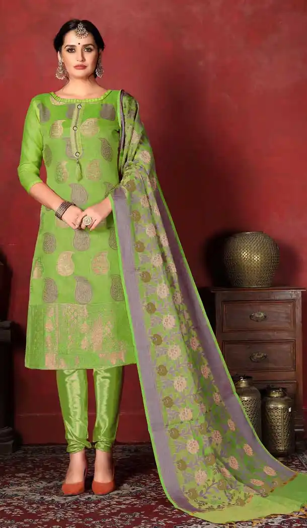 Green Color Banarasi Silk Casual Office Wear Salwar Kameez -767594412