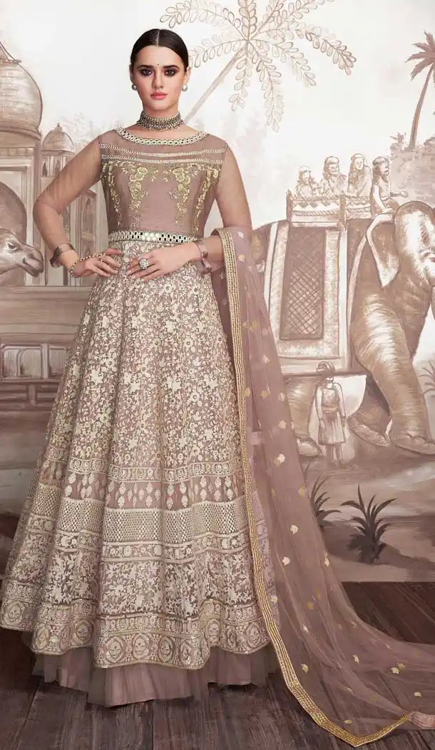 Light Brown Color Heavy Faux Georgette Designer Anarkali Suits -770094691