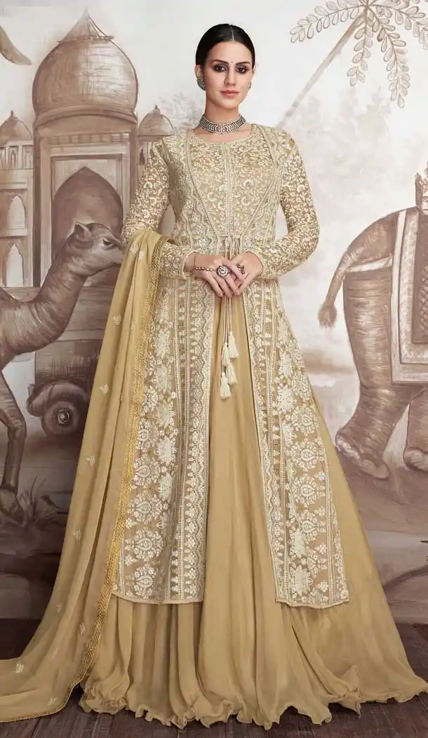 Cream Color Heavy Faux Georgette Designer Anarkali Suits -770094692