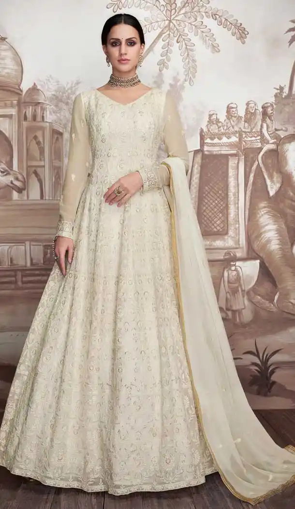 Off White Color Heavy Faux Georgette Designer Anarkali Suits -770094694