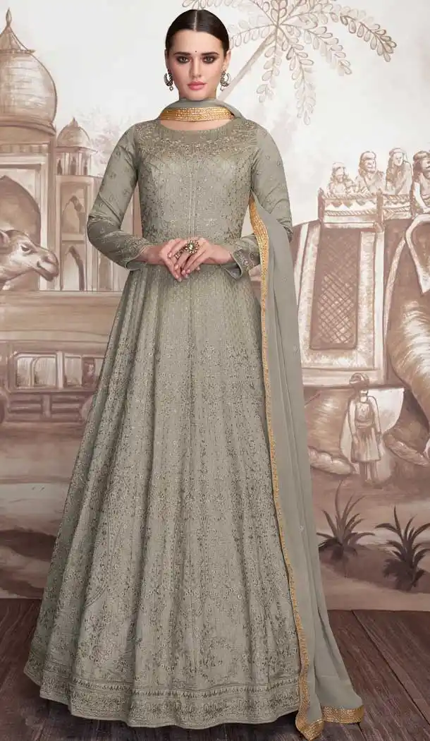 Grey Color Heavy Faux Georgette Designer Anarkali Suits -770094695