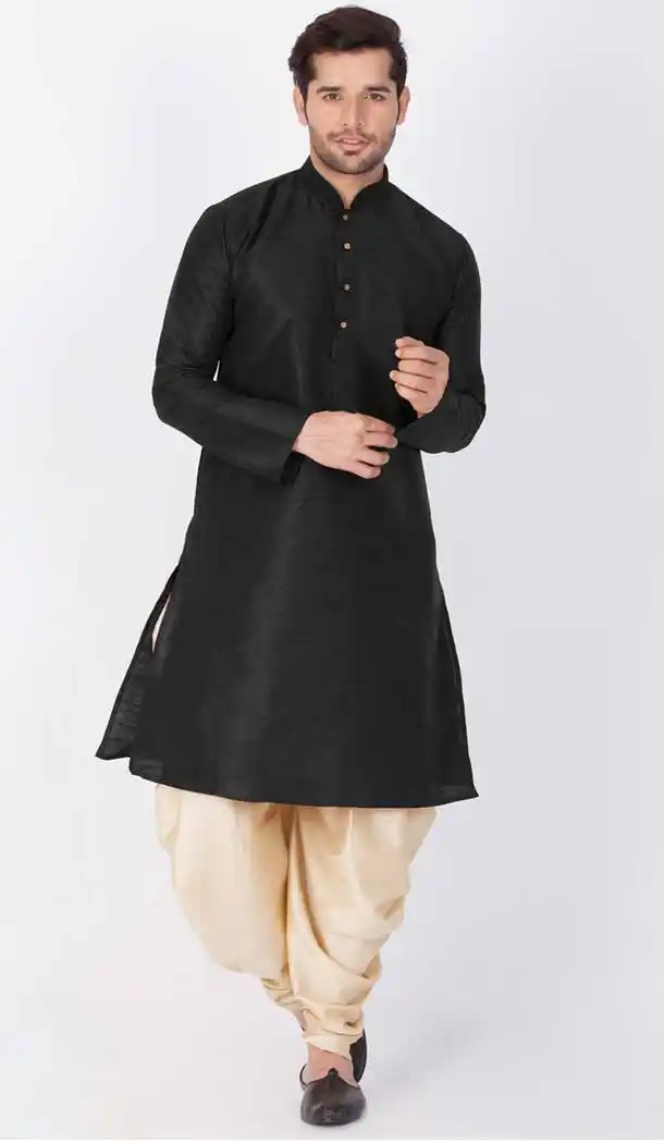Black Color Banarasi Dhupion Silk Readymade Plus Size Dhoti Kurta -765194134
