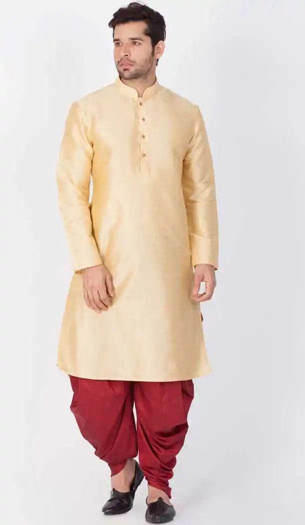 Gold Color Banarasi Dhupion Silk Readymade Plus Size Dhoti Kurta -765194137
