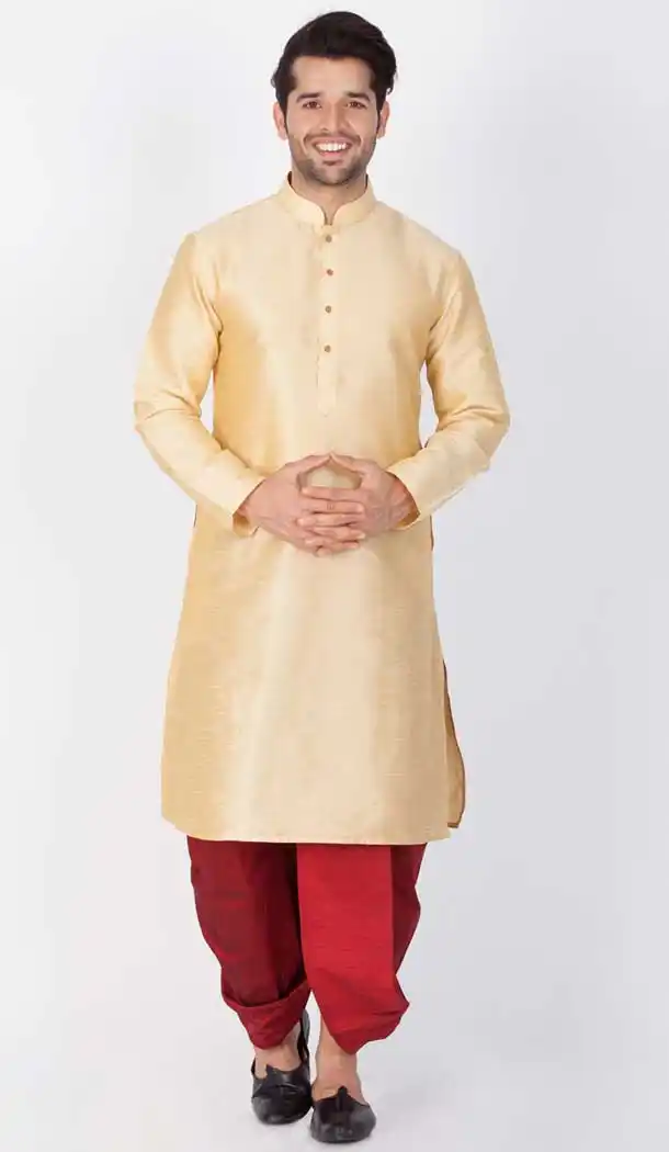 Gold Color Banarasi Dhupion Silk Readymade Plus Size Dhoti Kurta -765194138