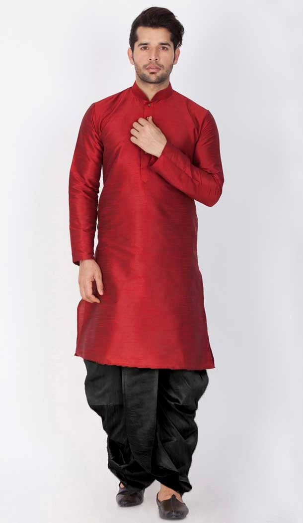 Maroon Color Banarasi Dhupion Silk Readymade Plus Size Dhoti Kurta -765194142